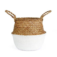 Handmade Rattan Planter or Storage Basket with Handles Large / White | Sage & Sill