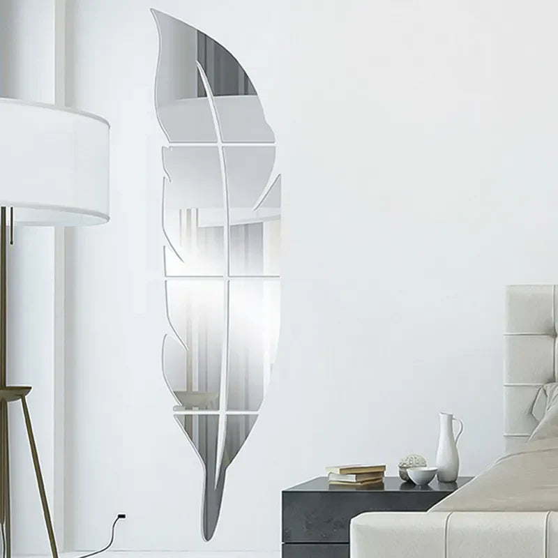 Fashion DIY Feather 3D Mirror Wall Sticker