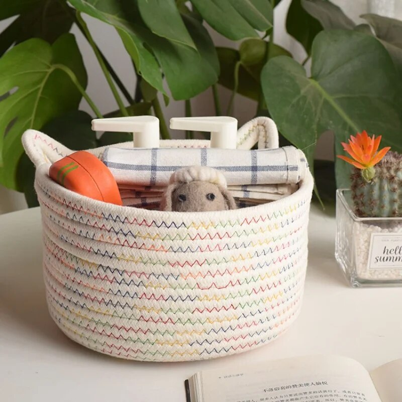 Cat Ear Cotton Rope Woven Basket