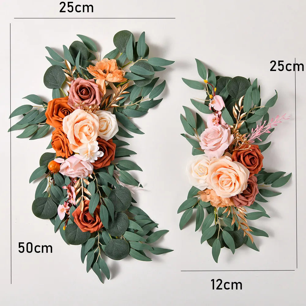 Yannew Artificial Wedding Arch Flowers Kit Boho Dusty Rose Blue Eucalyptus Garland Drapes for Wedding Decorations Welcome Sign