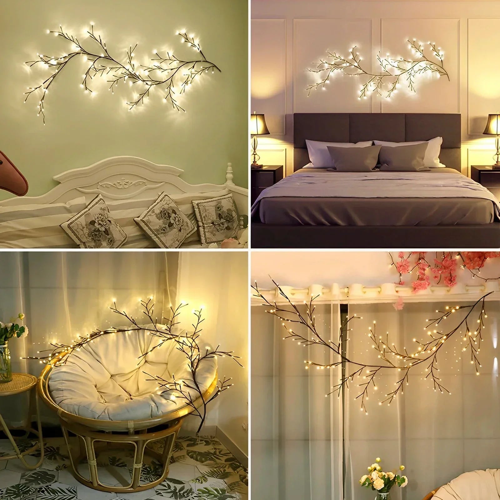 Willow Vine String Lights 144LED Artificial Plants Vine Tree Willow Rattan Lights Wall Bedroom Night Light Valentine's Day 2023