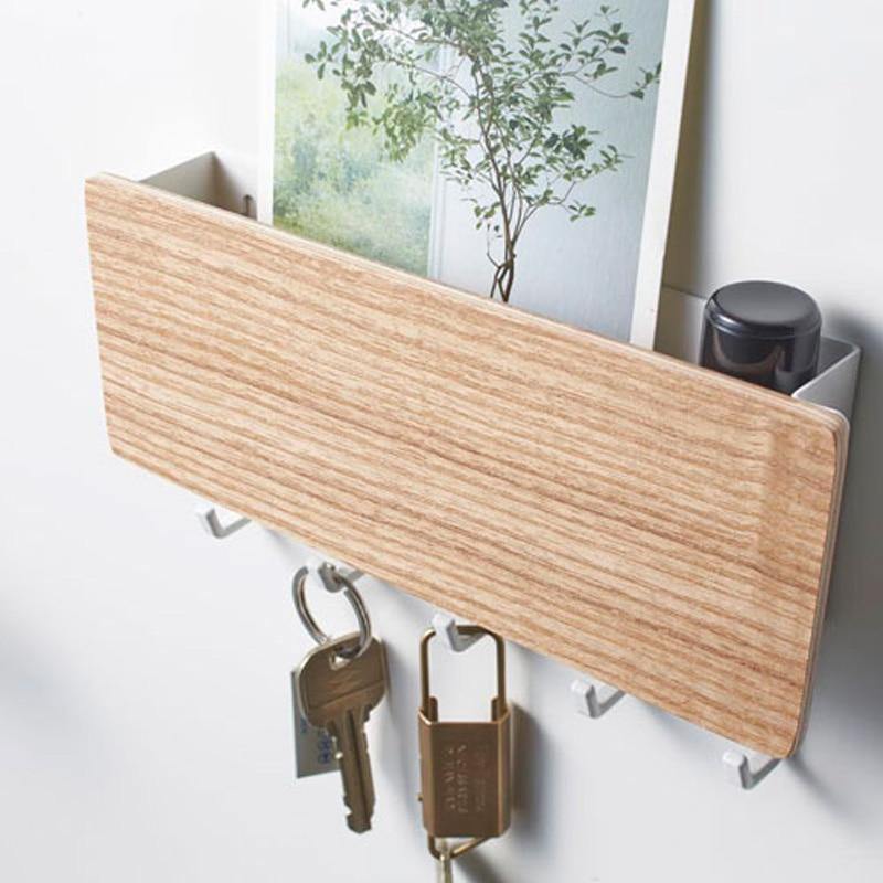 Wall-Mounted Wooden Storage Rack Key Hanger Tan / White | Sage & Sill