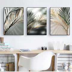 Nordic Wall Art Golden Palm Leaf Plant Canvas Poster