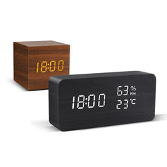 Wooden Cube LED Alarm Clock