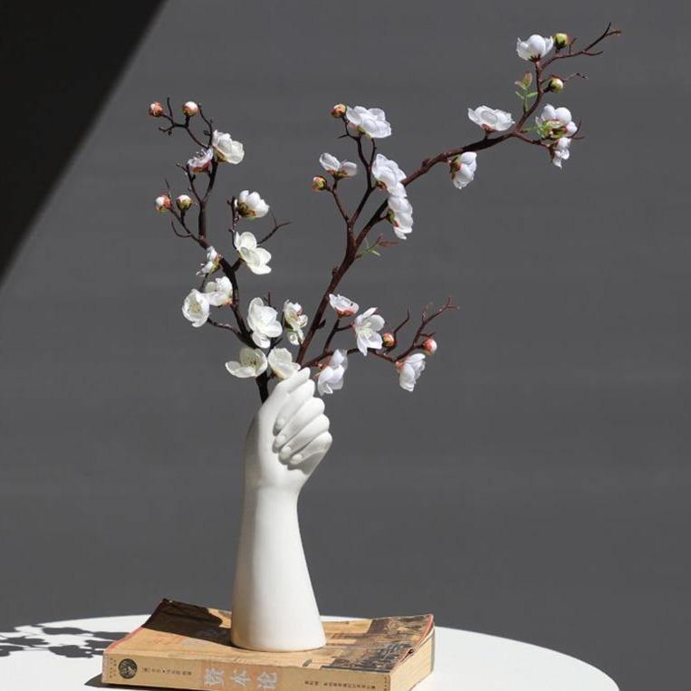 White Ceramic Hand Flower Vase